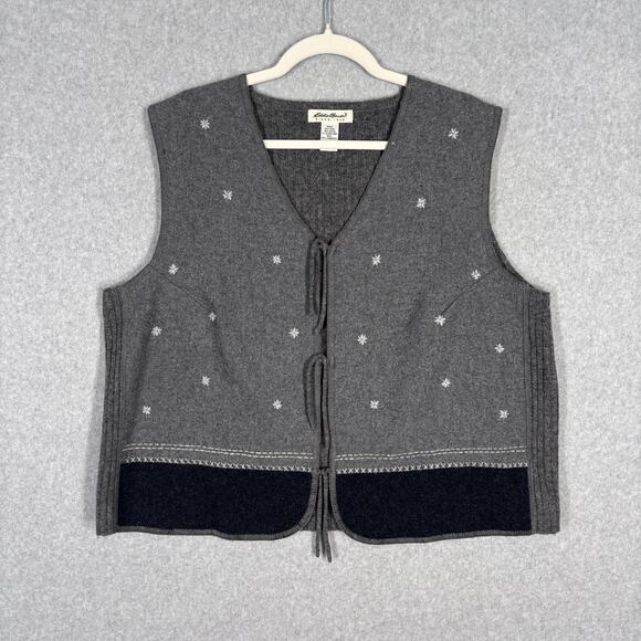 Eddie Bauer Lambswool Sweater Vest XL Embroidered Flower Stitch Boiled Heritage - Picture 1 of 10